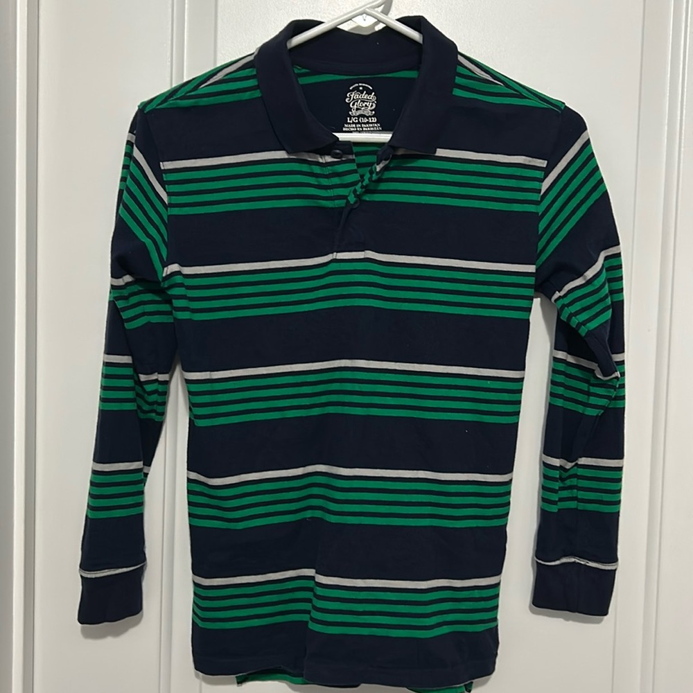 Boys Faded Glory Striped Long Sleeve Polo Top
